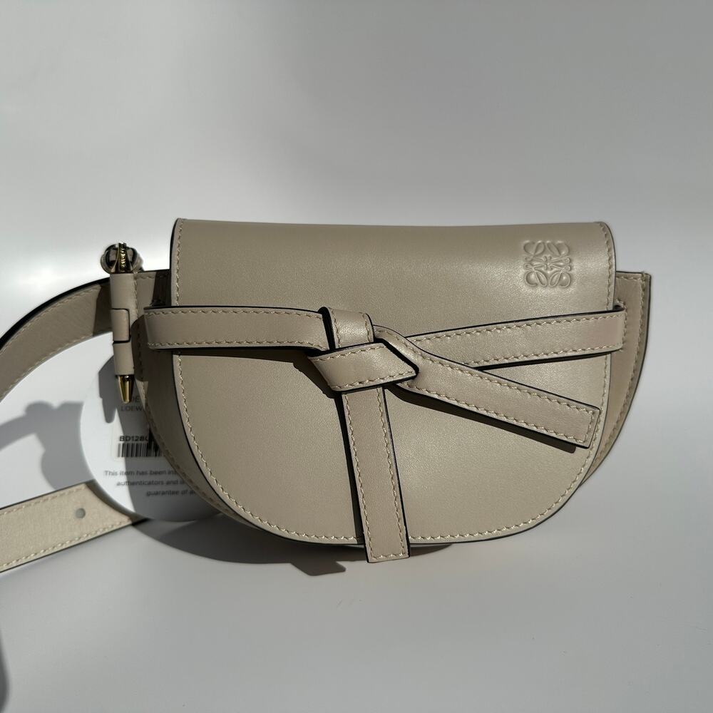 Loewe Mini Gate Belt Bag Sand Light Taupe Beige Greige Leather Crossbody EUC